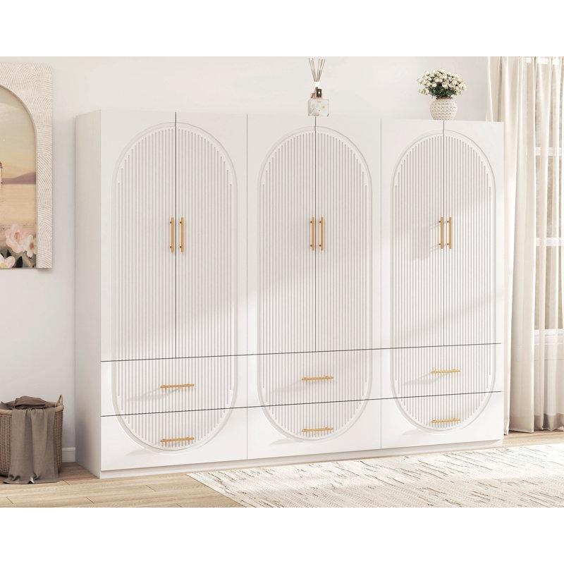 Beyaz Endüstriyel Ahşap 6 Kapılı Gardrop 180 cm - 90970