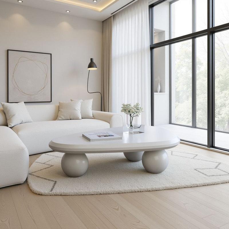 Beyaz Endüstriyel Ahşap Fasulye Orta Sehpa 99x66x98 cm - 104164