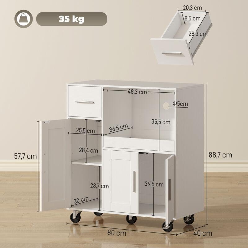 Beyaz Endüstriyel Ahşap Fırın Dolabı 80x40x89 cm - 100693