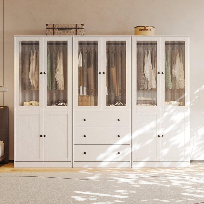 Beyaz Endüstriyel Ahşap Gardrop 240 cm x 55 cm x 180 cm Yumuşak Kapanış Mekanizmalı - 91240