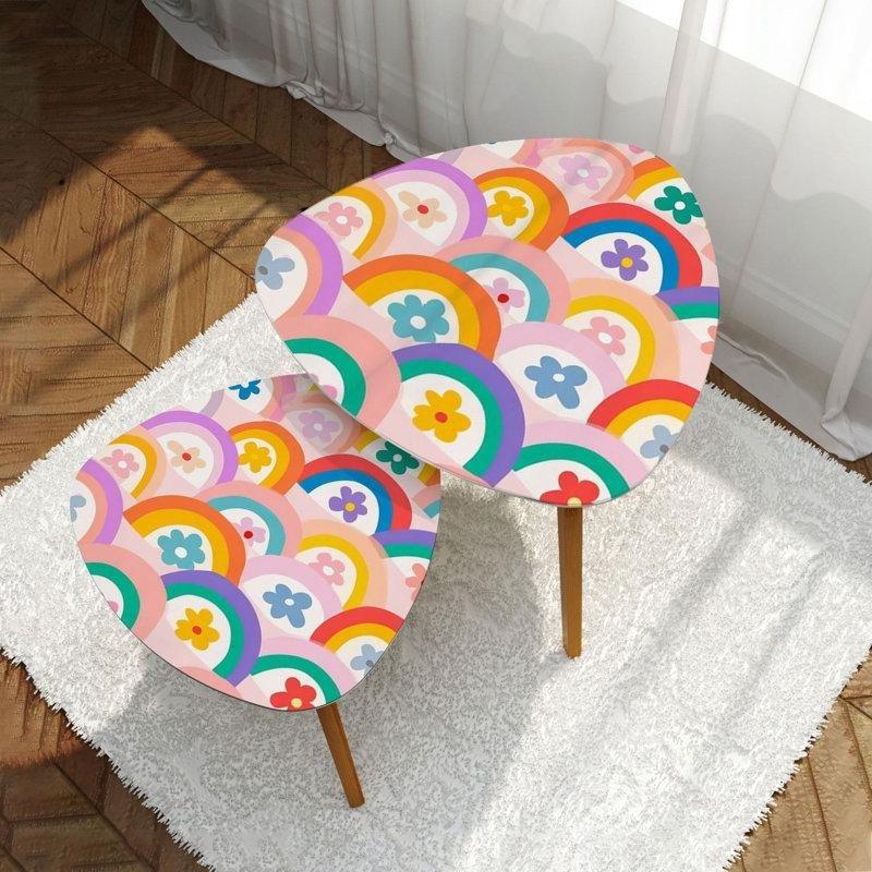 Beyaz Endüstriyel Ahşap İç İçe Geçebilen Üçgen Yan Sehpa-66x46x51 cm - 113163