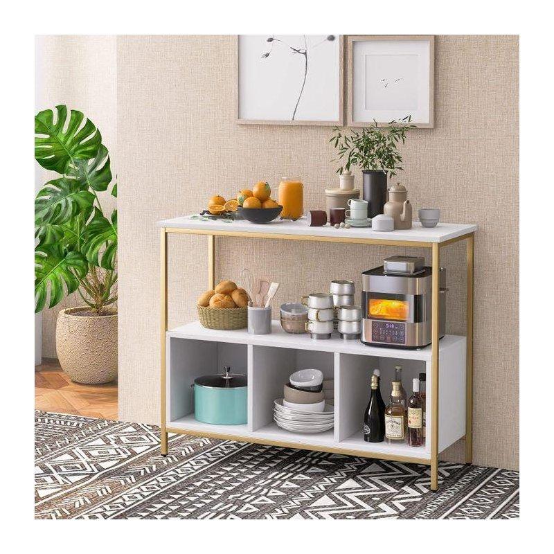 Beyaz Endüstriyel Ahşap Kahve Köşesi 110x88 cm Açık Raflı - 100093