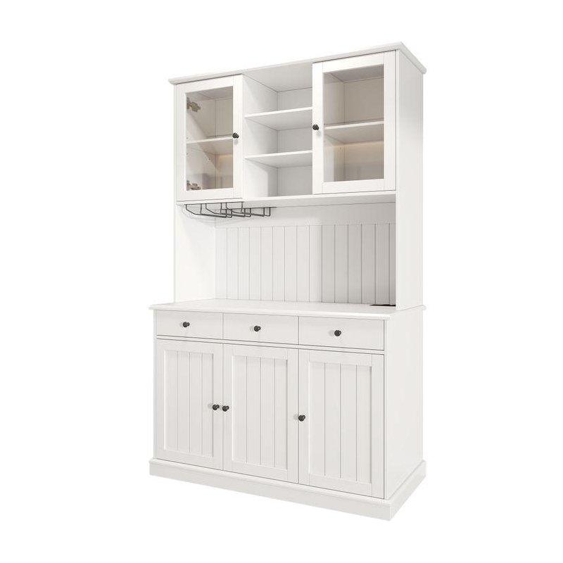 Beyaz Endüstriyel Ahşap Kahve Köşesi 120x40x191 cm Camlı Kapılı Çekmeceli - 100118