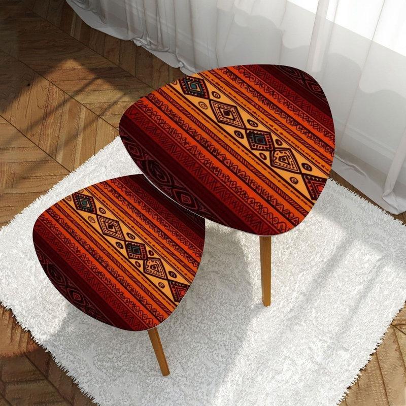 Beyaz Endüstriyel Ahşap Kaydırmaz Ayaklı Üçgen Yan Sehpa Seti-51x36x41 cm - 113166