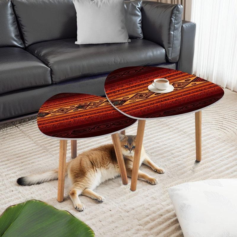 Beyaz Endüstriyel Ahşap Kaydırmaz Ayaklı Üçgen Yan Sehpa Seti-51x36x41 cm - 113166