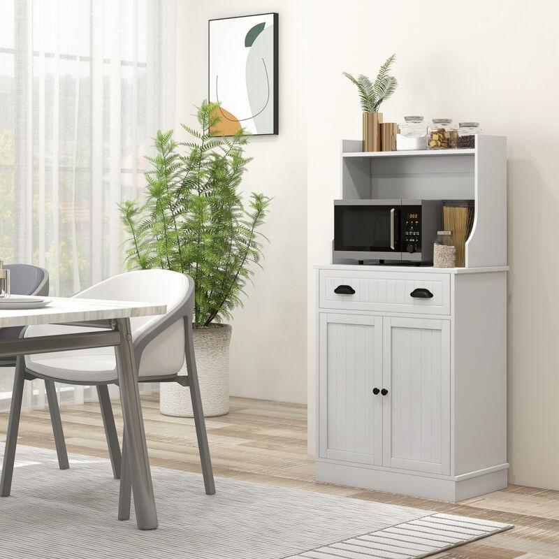 Beyaz Endüstriyel Ahşap Mikrodalga Fırın Dolabı 61x35x125 cm - 100686