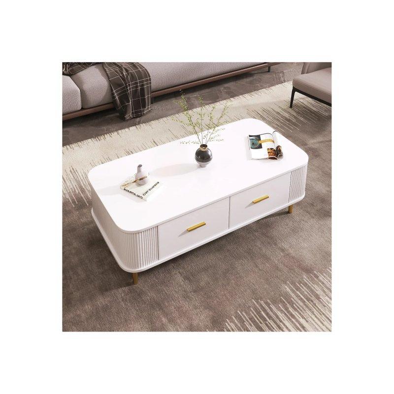 Beyaz Endüstriyel Ahşap Orta Sehpa Gold Ayaklı 105x51x36 cm - 102384