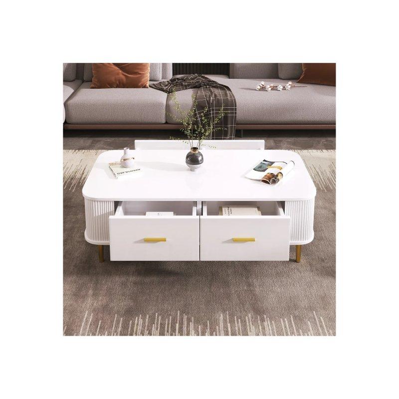 Beyaz Endüstriyel Ahşap Orta Sehpa Gold Ayaklı 105x51x36 cm - 102384