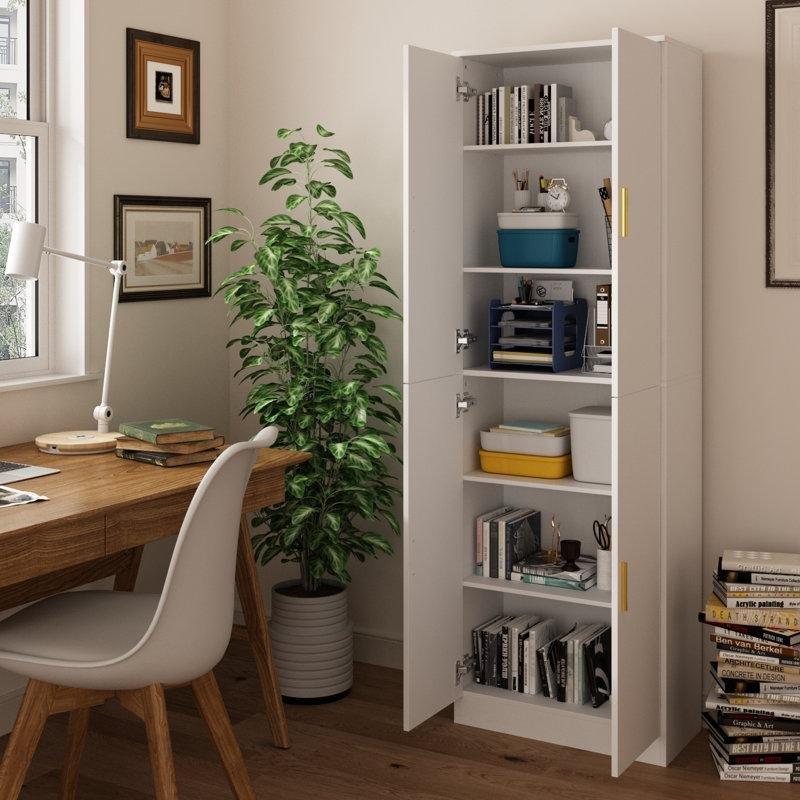 Beyaz Gold Detaylı 4 Kapılı Çok Amaçlı Dolap 180x59x30 cm - 92902