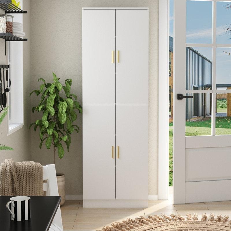 Beyaz Gold Detaylı 4 Kapılı Çok Amaçlı Dolap 180x59x30 cm - 92902