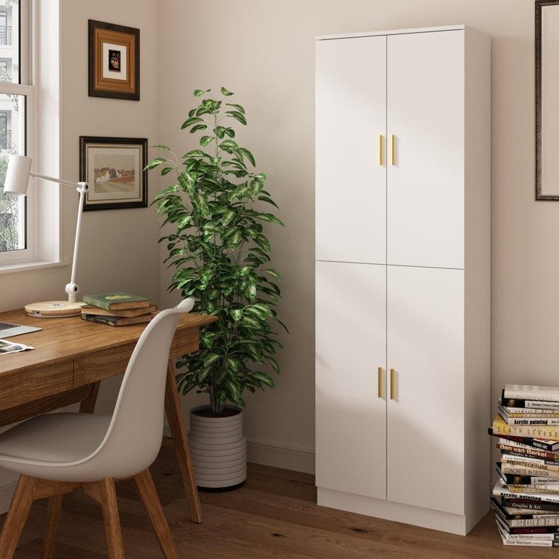 Beyaz Gold Detaylı 4 Kapılı Çok Amaçlı Dolap 180x59x30 cm - 92902