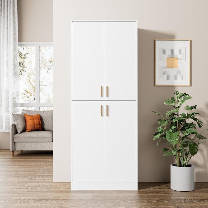 Beyaz Gold Kulplu Çok Amaçlı Dolap 71 cm x 34 cm x 180 cm - 93085