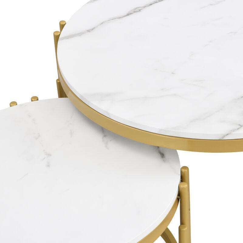 Beyaz Gold Mermer Desenli Zigon Sehpa 72x72x44 cm - 107587