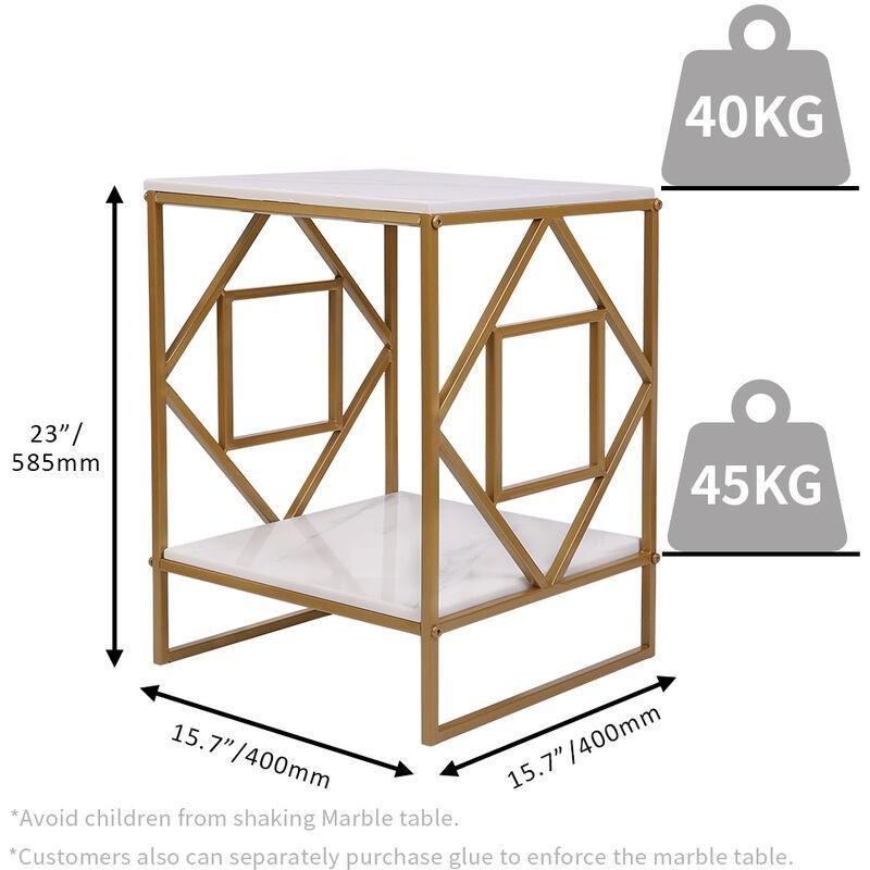 Beyaz Gold Mermer İki Katlı Kare Yan Sehpa-40x40x59 cm - 111979