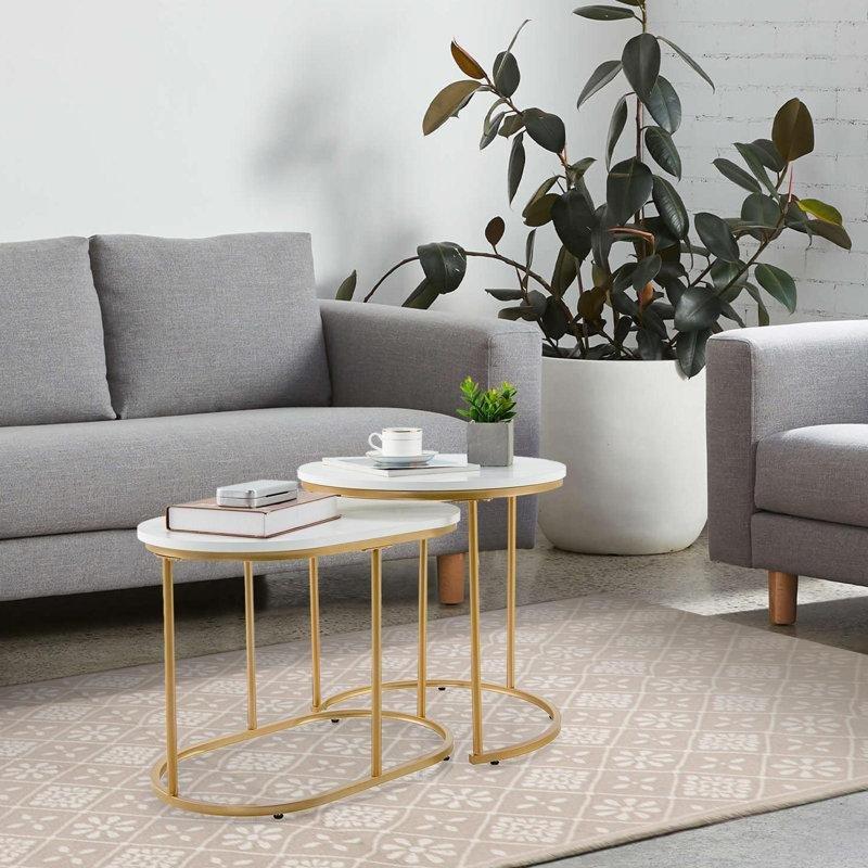 Beyaz Gold Pirinç Zigon Sehpa 60x36 cm - 108559