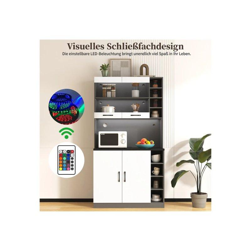 Beyaz Gri 4 Kapaklı LED Işıklı Çok Amaçlı Dolap 100x47x187 cm - 92482