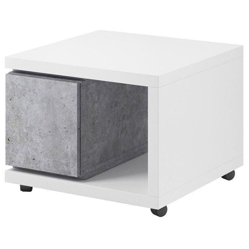 Beyaz Gri Beton Dekor Kağıt Kaplama Çekmeceli İskandinav Yan Sehpa-70x70x53 cm - 112613