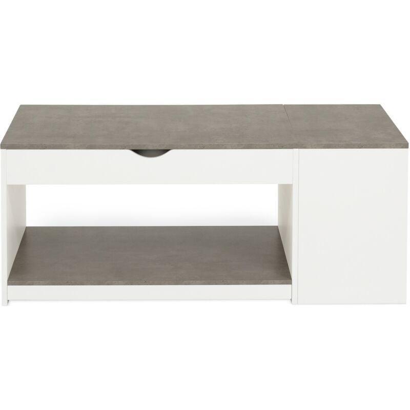 Beyaz Gri Beton Etkili Açılır Plateau Akıllı Sehpa 110x60x45 cm - 101623