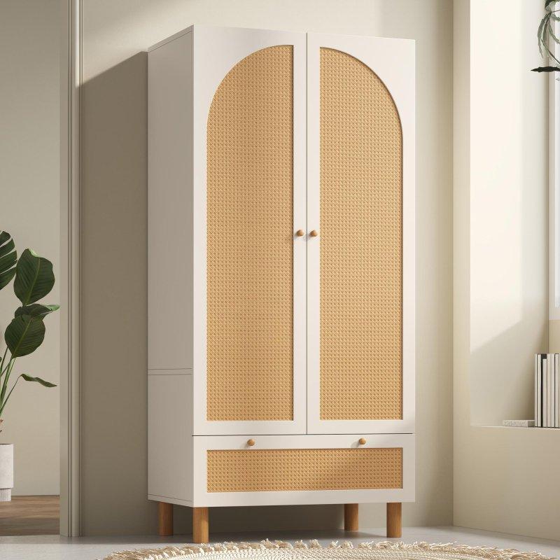 Beyaz Hasır Detaylı Gardrop 86x52x181 cm - 90643