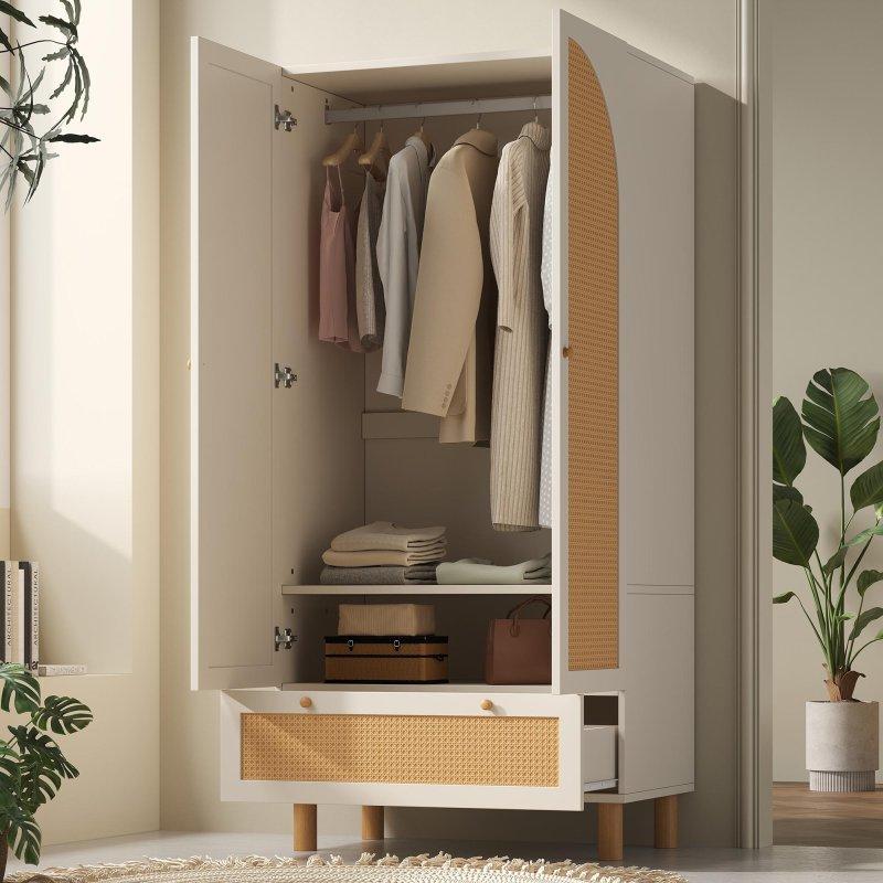 Beyaz Hasır Detaylı Gardrop 86x52x181 cm - 90643