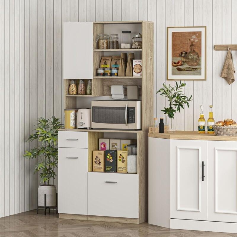 Beyaz Kahve Köşesi Dolabı Endüstriyel Ahşap 80x35x180 cm - 100190