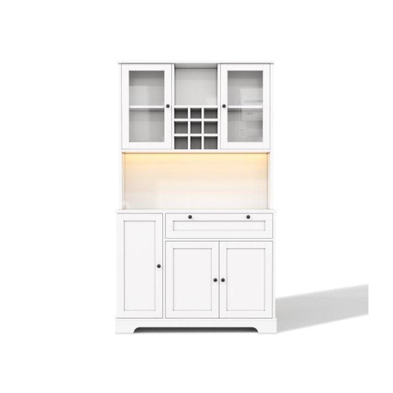 Beyaz Kahve Köşesi MDF Malzeme 105x40x180 cm Camlı Kapı Led Aydınlatmalı - 100169