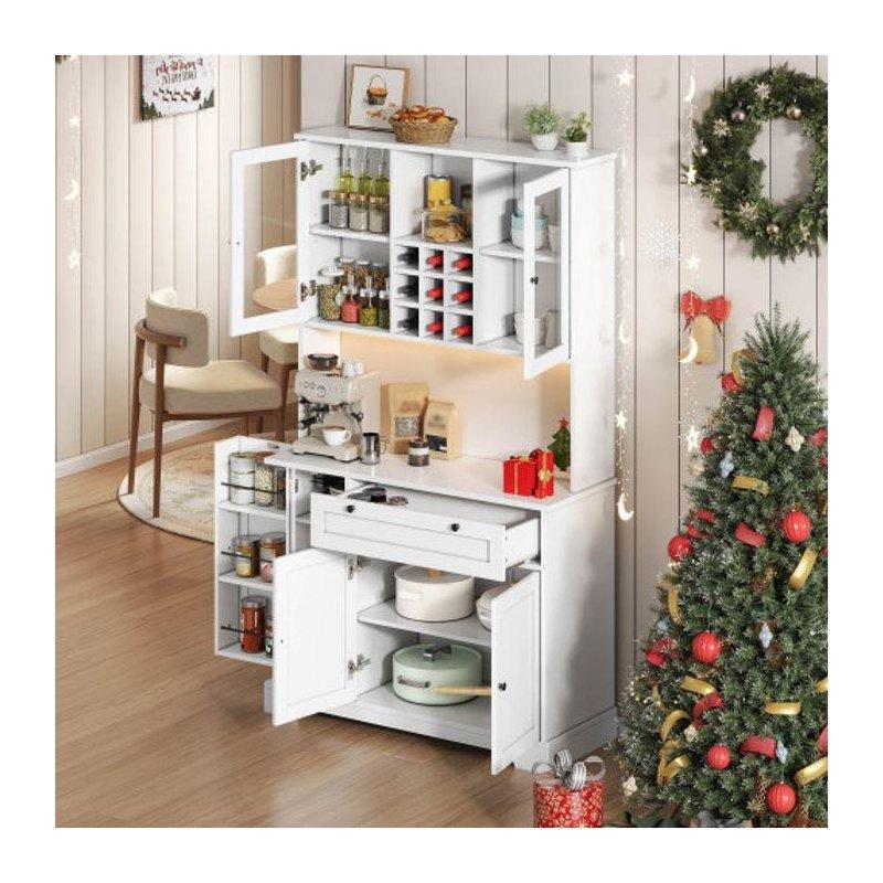 Beyaz Kahve Köşesi MDF Malzeme 105x40x180 cm Camlı Kapı Led Aydınlatmalı - 100169