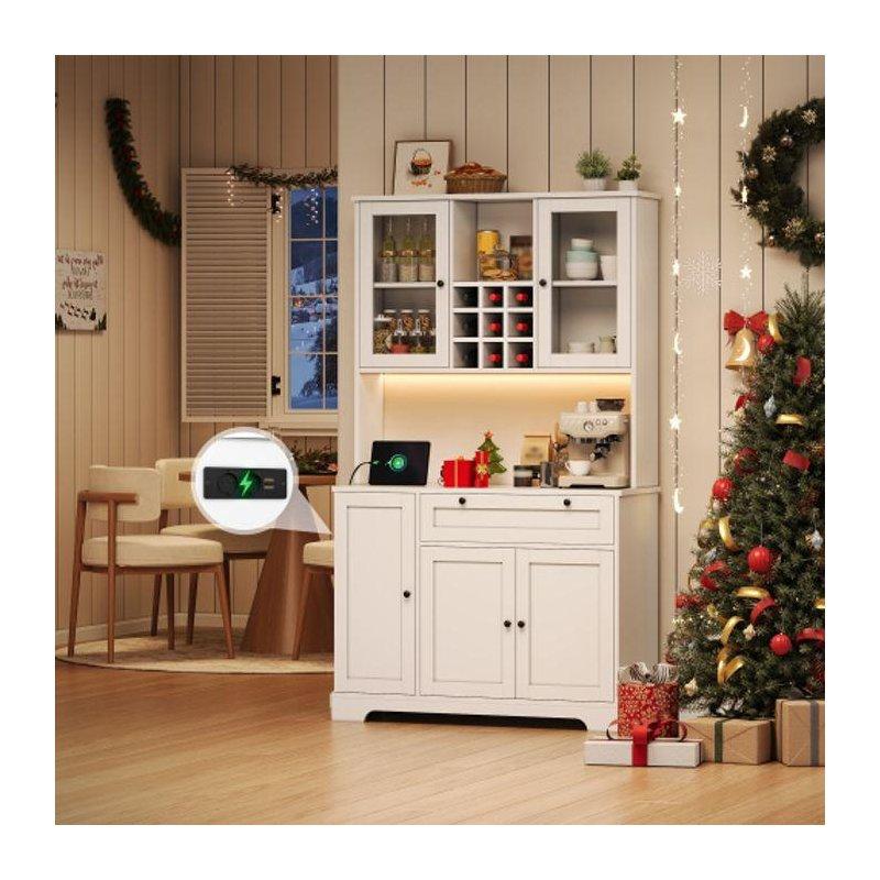 Beyaz Kahve Köşesi MDF Malzeme 105x40x180 cm Camlı Kapı Led Aydınlatmalı - 100169