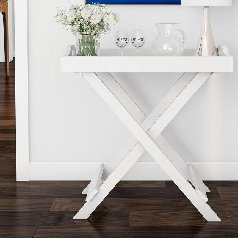 Beyaz Katlanır Zigon Sehpa 58x31x23 cm Tepsi Tablalı Endüstriyel Ahşap - 108241