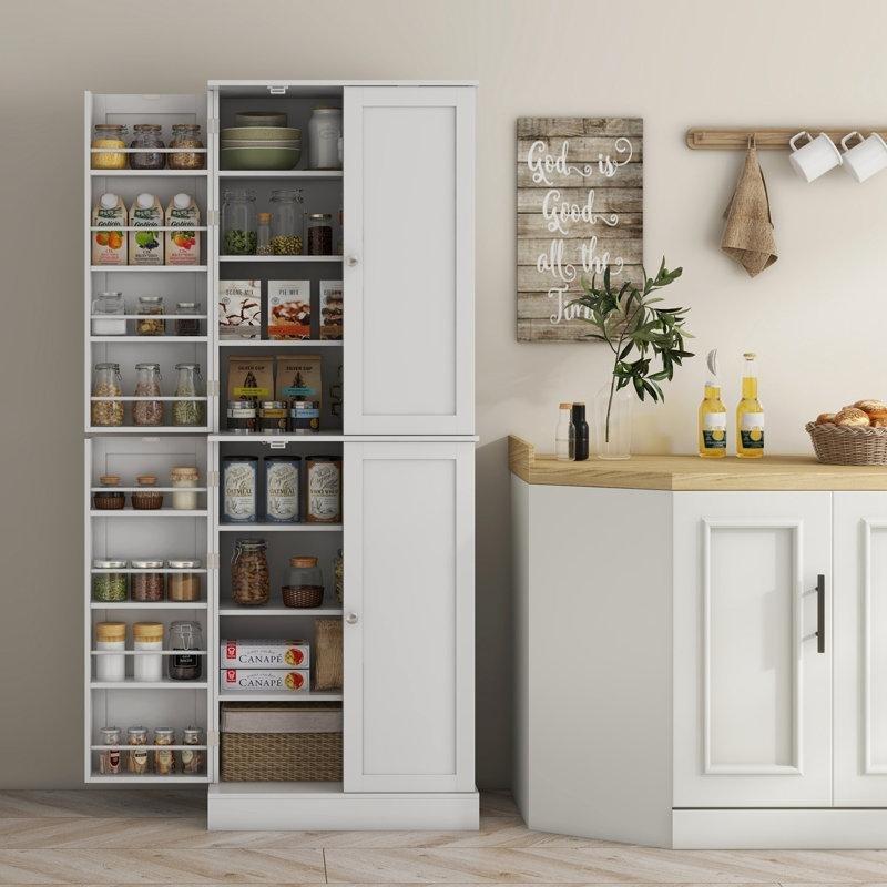 Beyaz Kiler Dolabı 165 cm 8 Raflı Gümüş Kulplu Çok Amaçlı Dolap - 93097