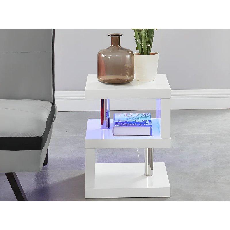 Beyaz Lake Kaplamalı MDF LED Işıklı tasarım yan sehpa-35x45x35 cm - 110243