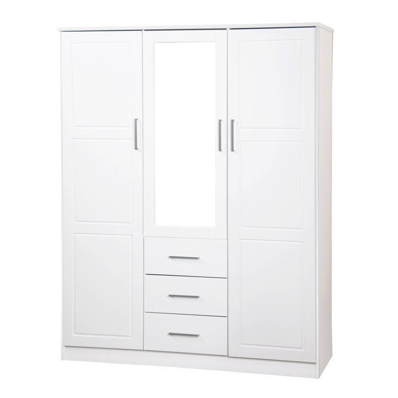 Beyaz Masif Çam Ahşap 3 Kapılı Aynalı Gardrop 143 cm x 183 cm x 53 cm - 91219