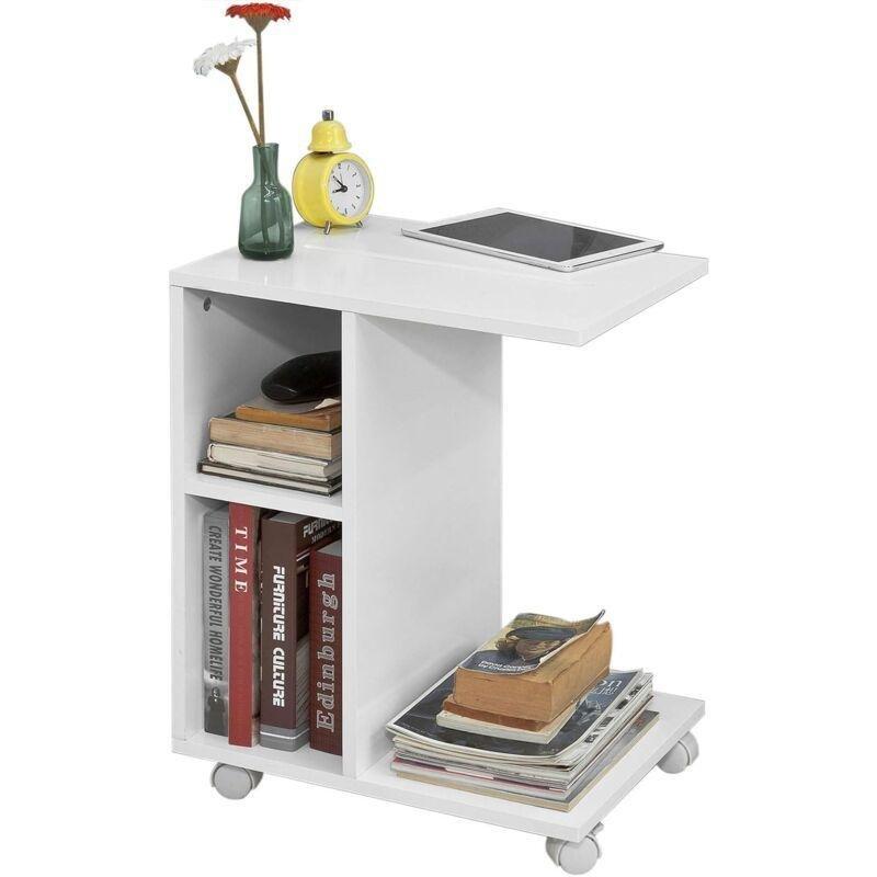 Beyaz MDF 2 Raflı C Şekilli Tekerlekli Yan Sehpa-45x58x35 cm - 111404 Beyaz MDF 2 Raflı C Şekilli Tekerlekli Yan Sehpa-45x58x35 cm - 111404