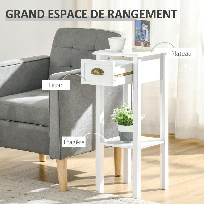 Beyaz MDF Çekmeceli Raflı Gold Yan Sehpa-30x30x75 cm - 111648