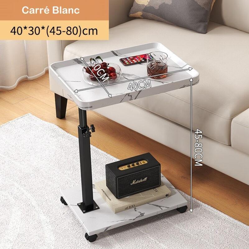 Beyaz MDF Çelik Ayarlanabilir Yükseklik 360 Derece Döner Tekerlekli Ahşap Yan Sehpa-40x30x45x80 cm - 110748