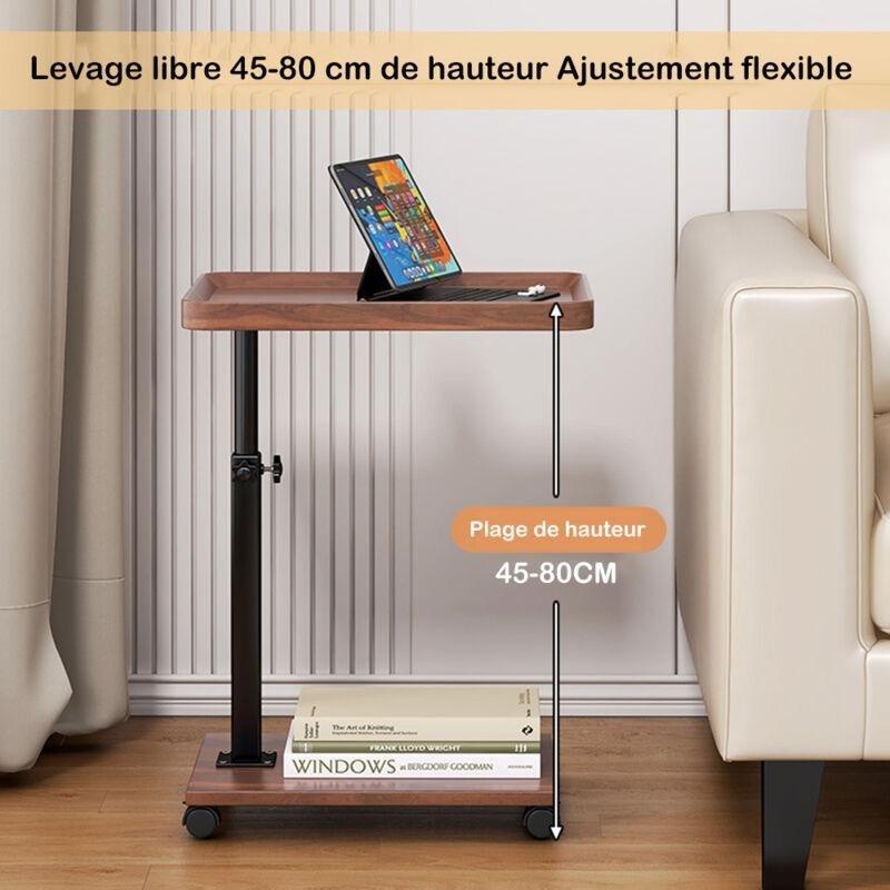 Beyaz MDF Çelik Ayarlanabilir Yükseklik 360 Derece Döner Tekerlekli Ahşap Yan Sehpa-40x30x45x80 cm - 110748