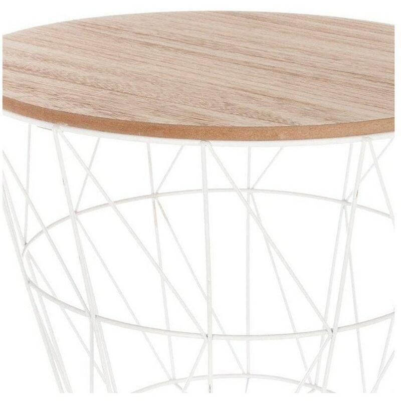 Beyaz MDF Çelik Izgara Ayaklı İskandinav Yan Sehpa-38x31 cm - 112353