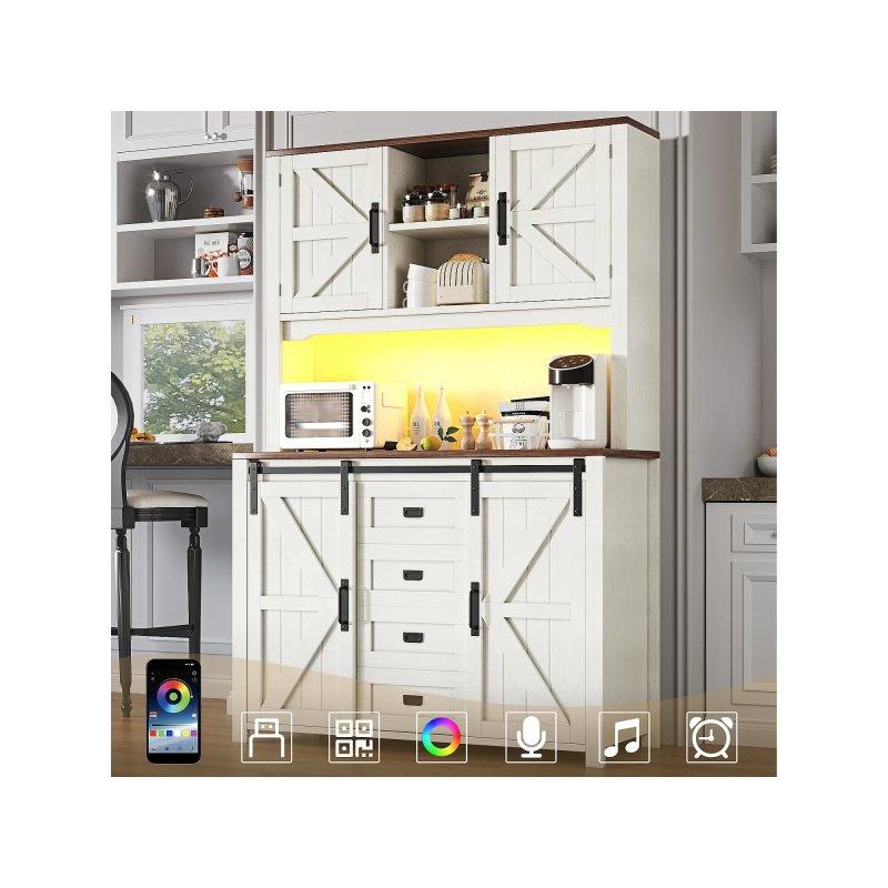 Beyaz MDF Çok Amaçlı Dolap 115x40x175 cm LED Aydınlatmalı - 92671