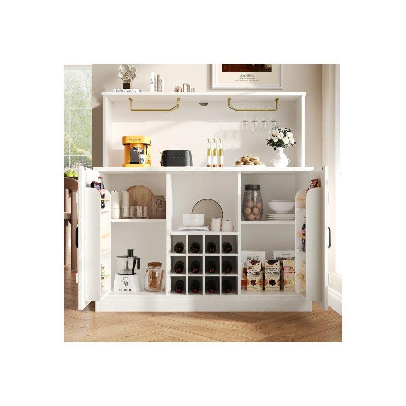 Beyaz MDF Çok Amaçlı Dolap 120x40x120 cm Şaraplık ve Ayarlanabilir Raflı - 92473
