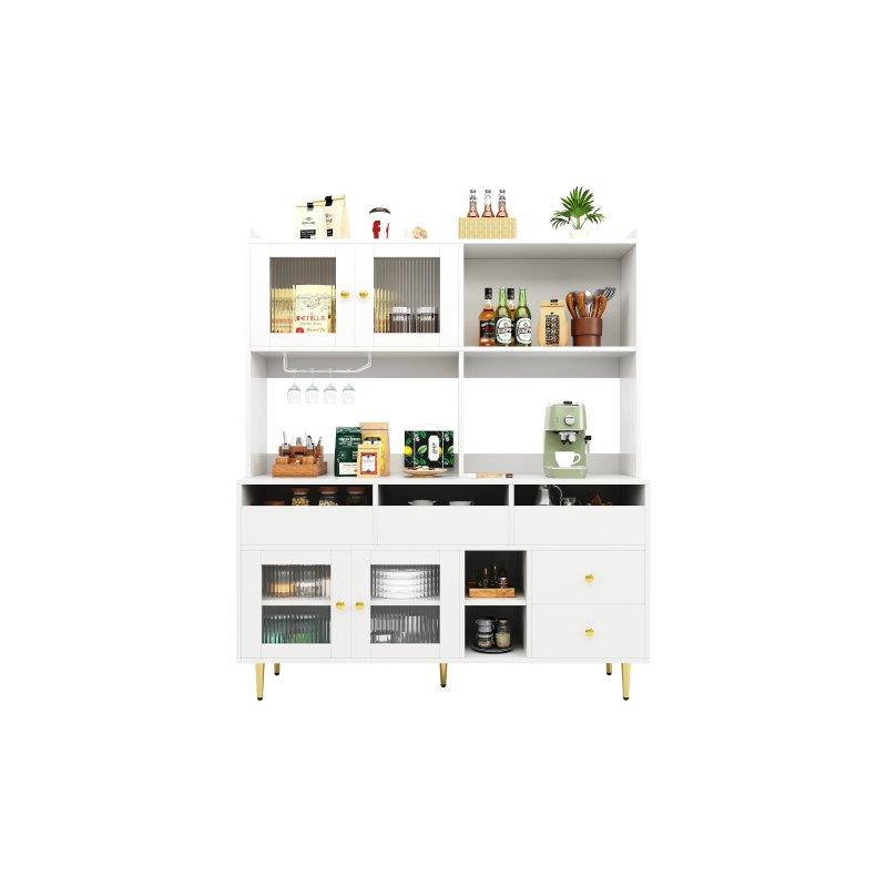 Beyaz MDF Çok Amaçlı Dolap 145x39x171 cm Çekmeceli Camlı - 92491