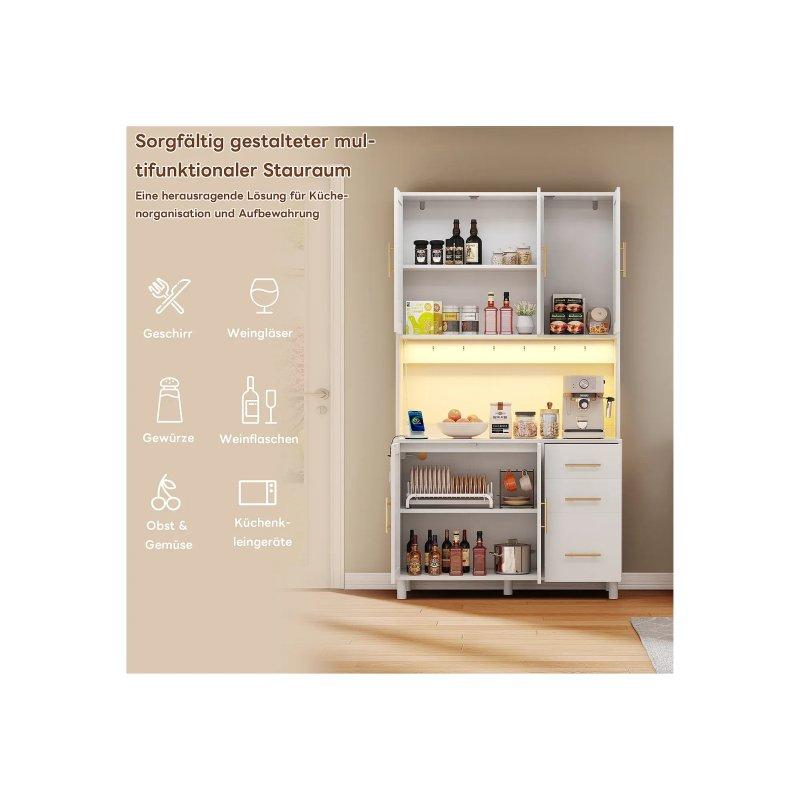 Beyaz MDF Çok Amaçlı Dolap LED Aydınlatmalı USB Girişli 100x40x183 cm - 92659