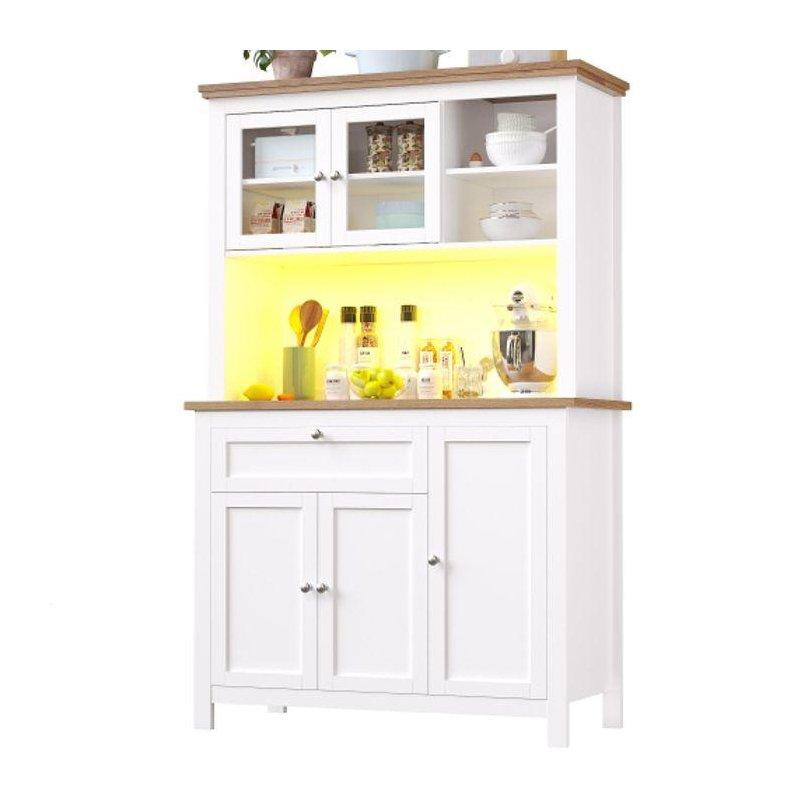 Beyaz MDF Kahve Köşesi 105x40x180 cm Açık Raflı ve LED Aydınlatmalı - 100131