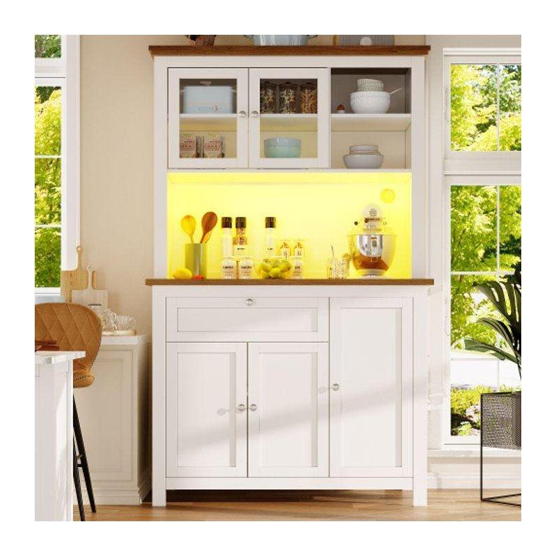 Beyaz MDF Kahve Köşesi 105x40x180 cm Açık Raflı ve LED Aydınlatmalı - 100131