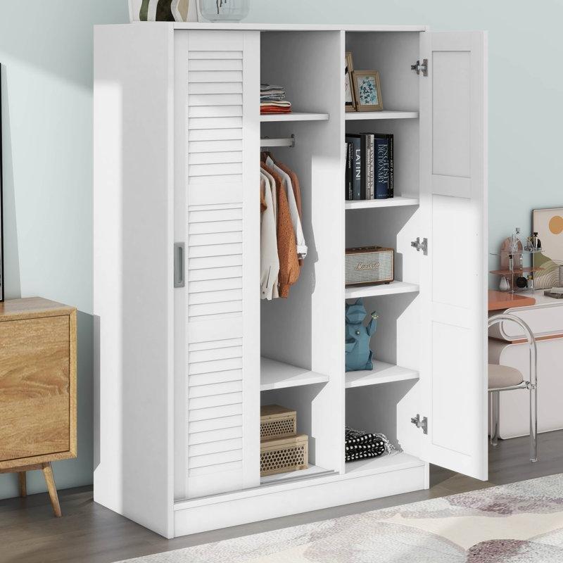 Beyaz MDF Malzemeli 3 Kapılı Panjur Gardrop 108 x 52 x 170 cm - 91027