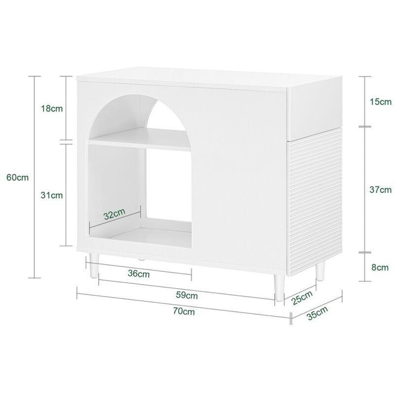 Beyaz MDF Masif Ahşap Ayaklı Çekmeceli Kapaklı Ahşap Yan Sehpa-70x35x60 cm - 110656