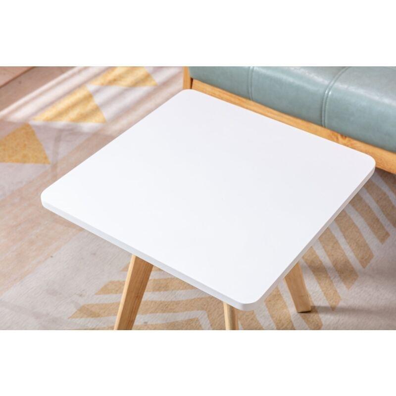 Beyaz MDF Masif Kayın Ayaklı İskandinav Yan Sehpa-50x50x46 cm - 112550