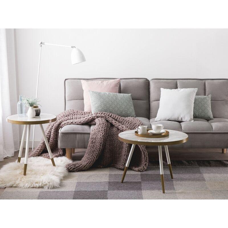 Beyaz MDF Mermer Efektli Yuvarlak Mermer Yan Sehpa-44x44x55 cm - 110519