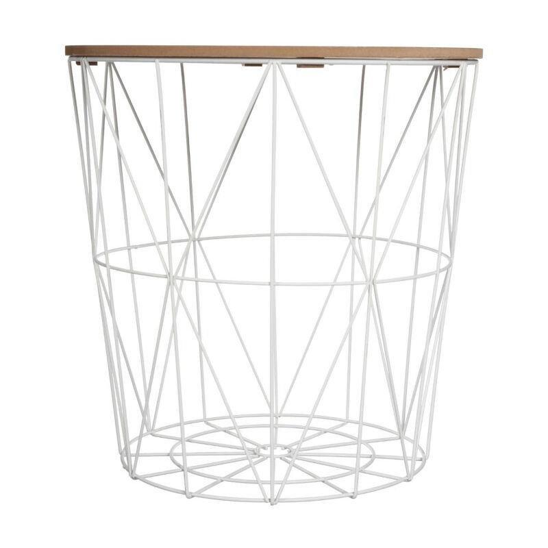 Beyaz MDF Metal Modern Metal Yan Sehpa-40x40x41 cm - 110799