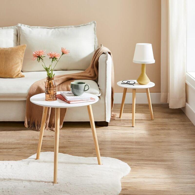 Beyaz MDF Minimalist Yuvarlak İskandinav Yan Sehpa-45x50x35x35 cm - 112321