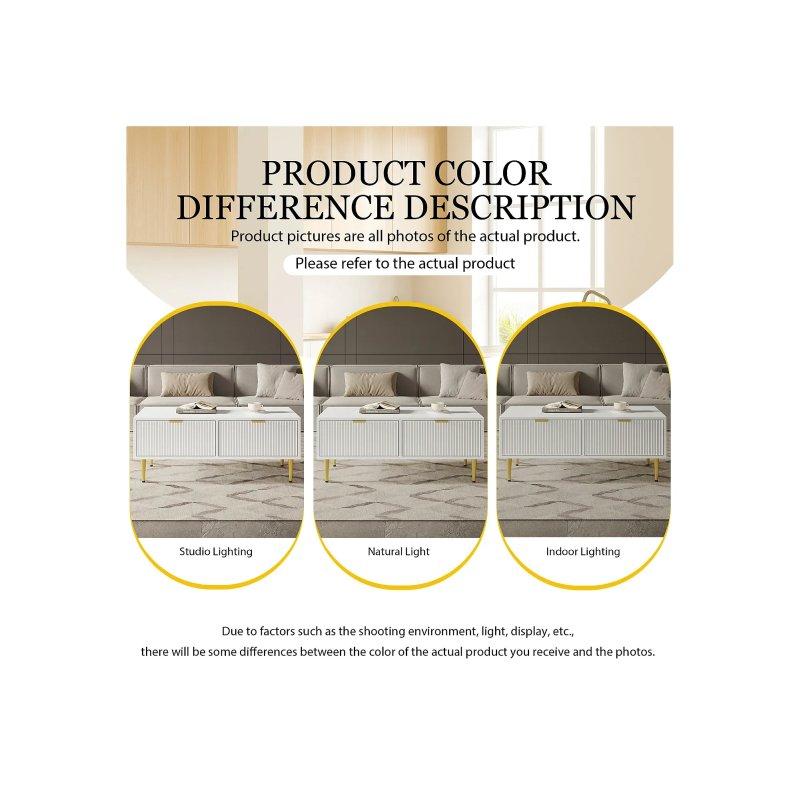 Beyaz MDF Orta Sehpa 100 cm Gold Ayaklı 2 Çekmeceli - 102378